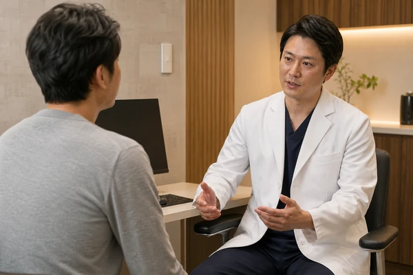 男性医師による無料カウンセリングを受ける日本人男性