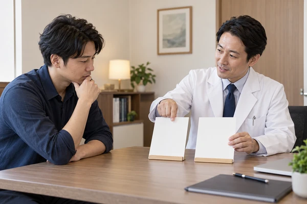 治療方法の違いを男性医師と比較する日本人男性